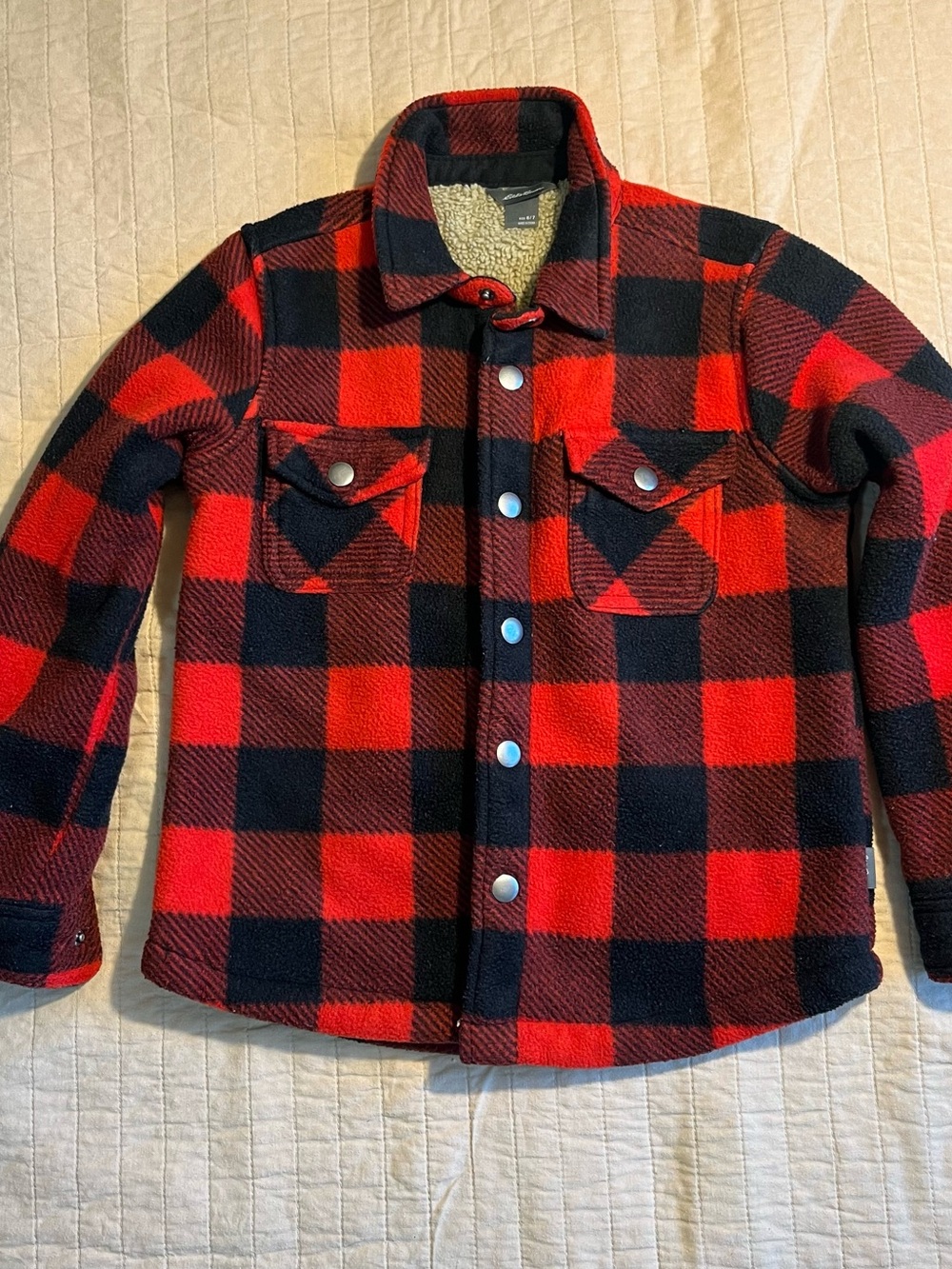 Eddie Bauer Red & Black Buffalo Plaid Button-Front Shirt Jacket